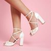 Charlotte Mills Henrietta - Ivory Pearl Embellished Bridal Block Heel High Heel