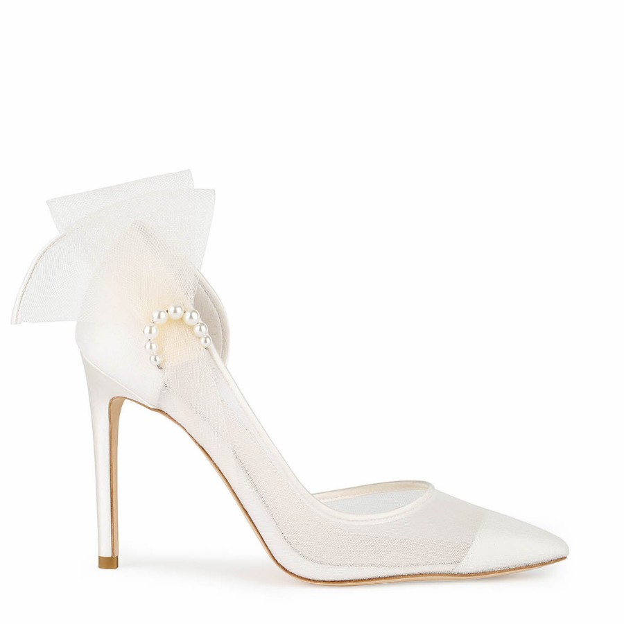 Bella Belle Remi - Pearl Accent Ivory Mesh Closed Toe Heels High Heel