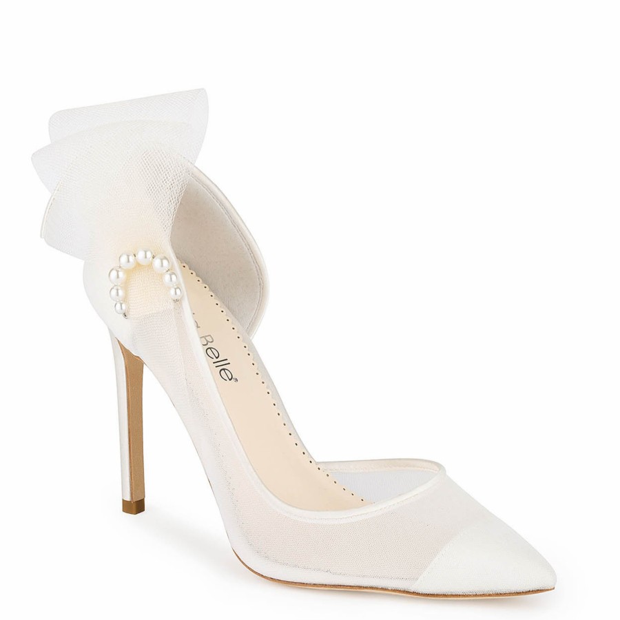 Bella Belle Remi - Pearl Accent Ivory Mesh Closed Toe Heels High Heel