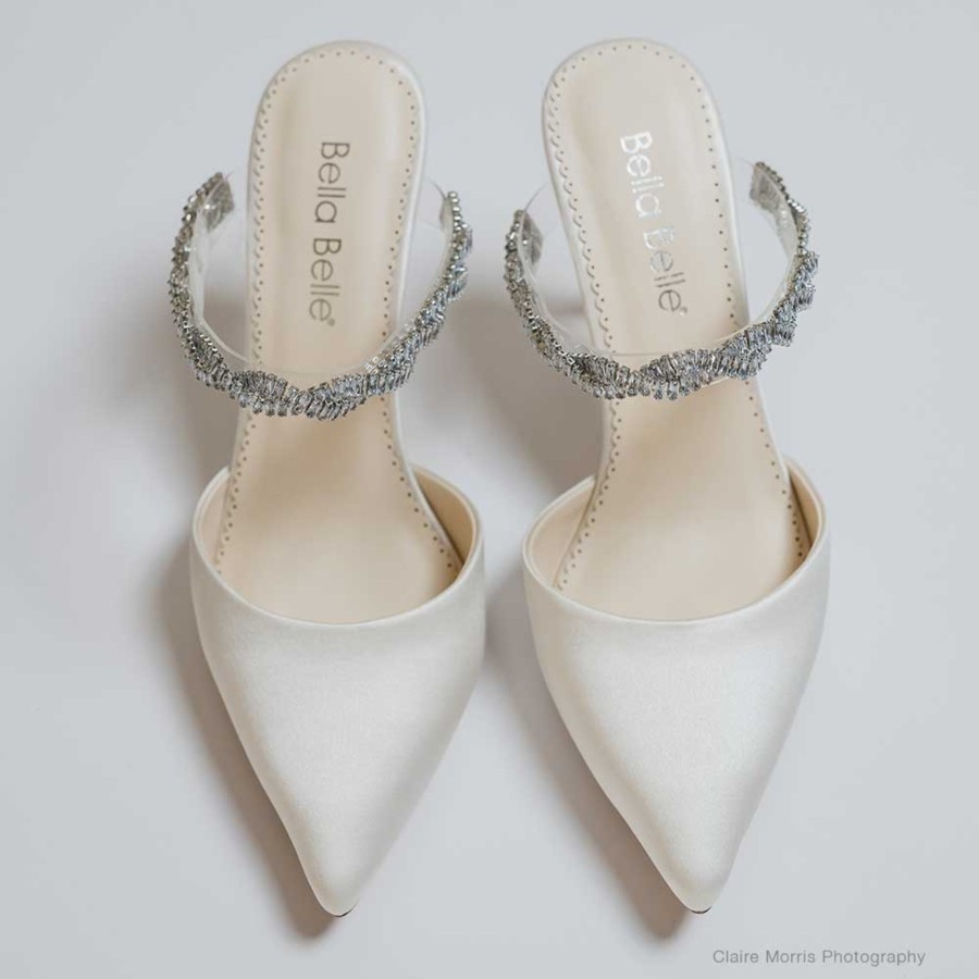 Bella Belle Weslyn - Ivory Bridal Mules With Crystal Strap High Heel