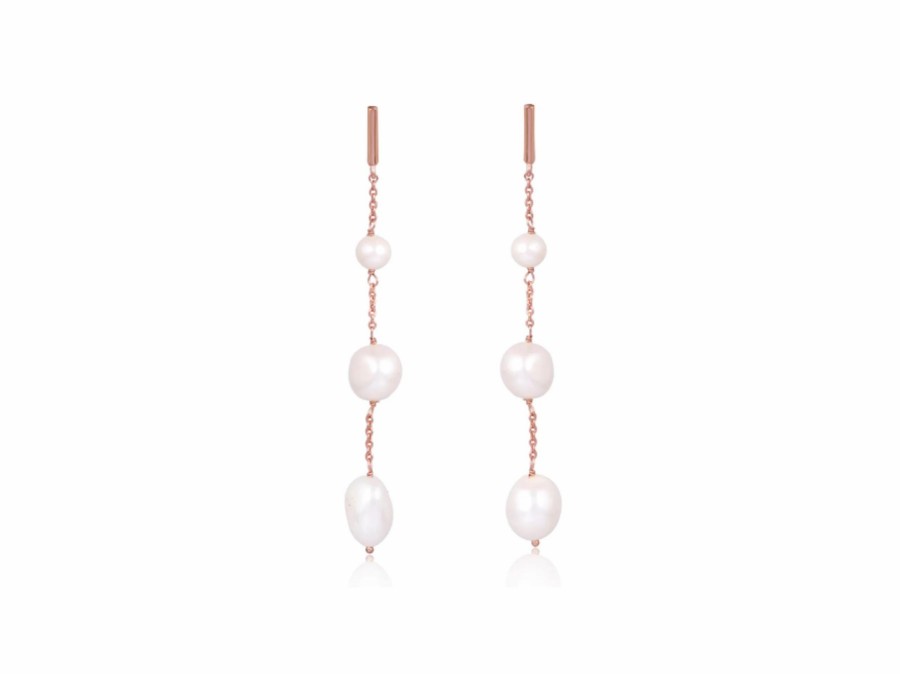 Lola Knight Lola Knight - Alora - Minimal Bridal Pearl Earrings - Rose Gold Pearl