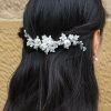 Windsor Bridal Caroline - Delicate Porcelain & Crystal Floral Pearl Bridal Hair Clip Crystal