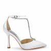 Badgley Mischka Zayna - Crystal-Embellished T-Strap Stiletto Bridal Heels - Soft White High Heel