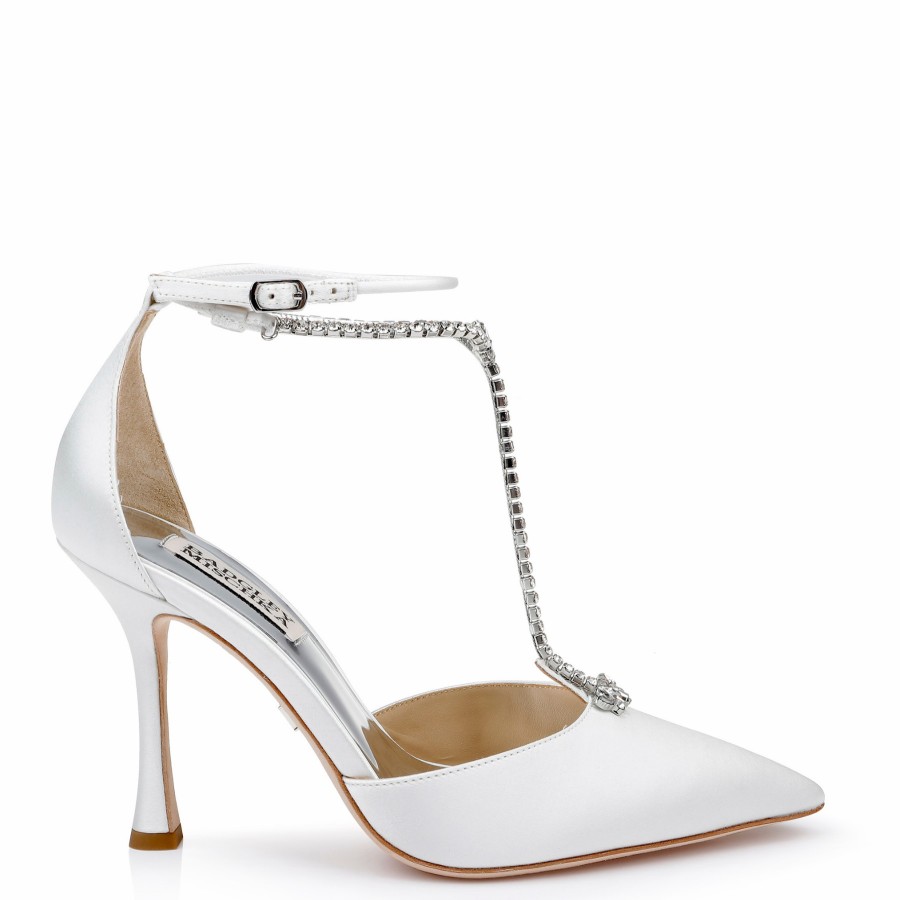 Badgley Mischka Zayna - Crystal-Embellished T-Strap Stiletto Bridal Heels - Soft White High Heel