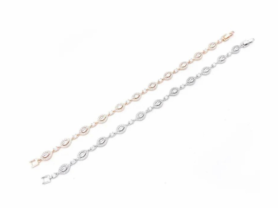 The White Collection Clementine - Marquise And Round Crystal Bridal Bracelet Rose Gold