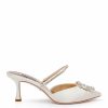 Badgley Mischka Flutter - Pointed Toe Crystal Embellished Stiletto Mule - Ivory Mid Heel