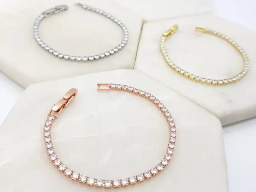 The White Collection Abbie - Delicate Bridal Tennis Bracelet Rose Gold