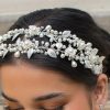 Windsor Bridal Hailey - Pearl Crystal Flower Double Bridal Headband Silver