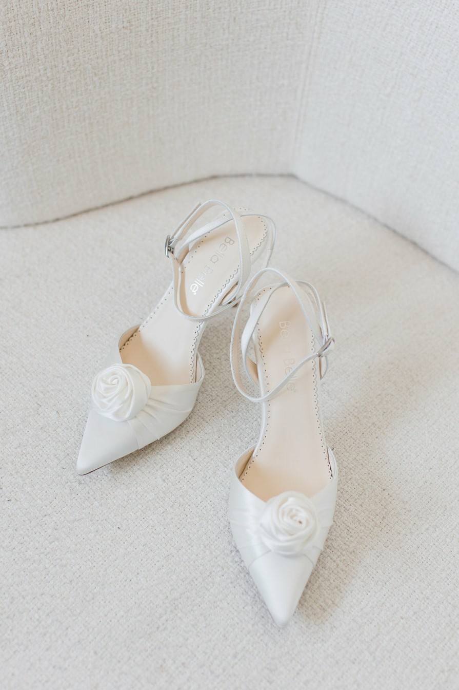 Bella Belle Noelle - Ivory Pointed Toe Rosette Ivory Flower Heels High Heel