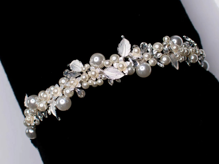 Windsor Bridal Anne - Pearl Crystal Bridal Headband Silver