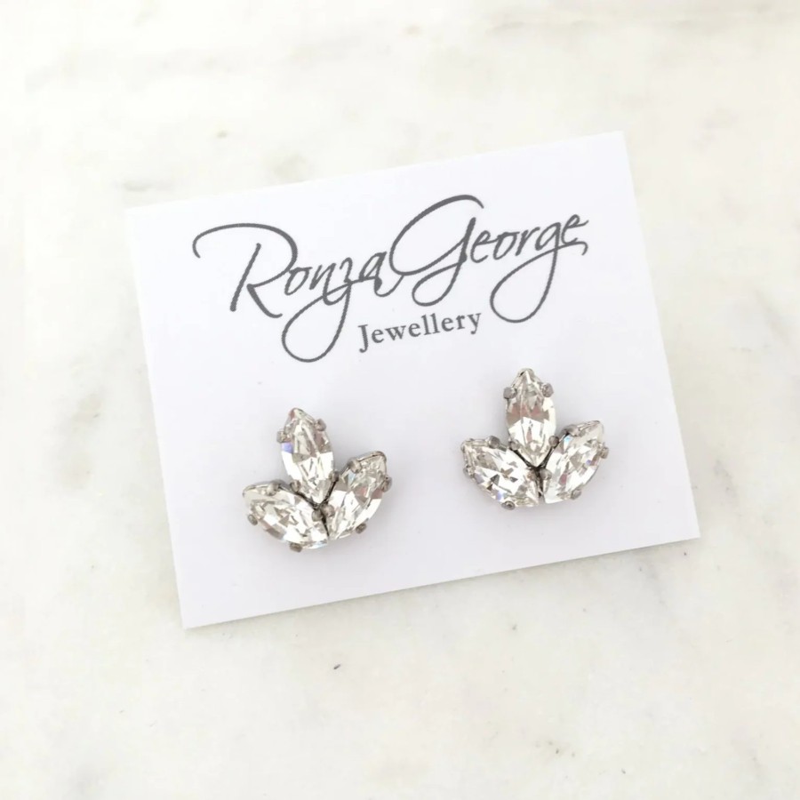 Ronza George Anastasia Studs Bridal Crystal Silver Trio Earrings Silver