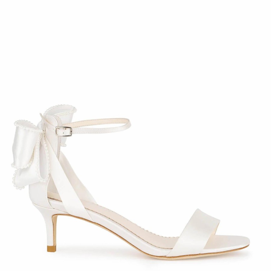 Bella Belle Mira - Ivory Pearl Open Toe Low Heel Sandals With Bow Mid Heel