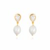 Lola Knight Lola Knight - Oceane - Pearl & Teardrop Crystal Earrings - 18K Gold Gold