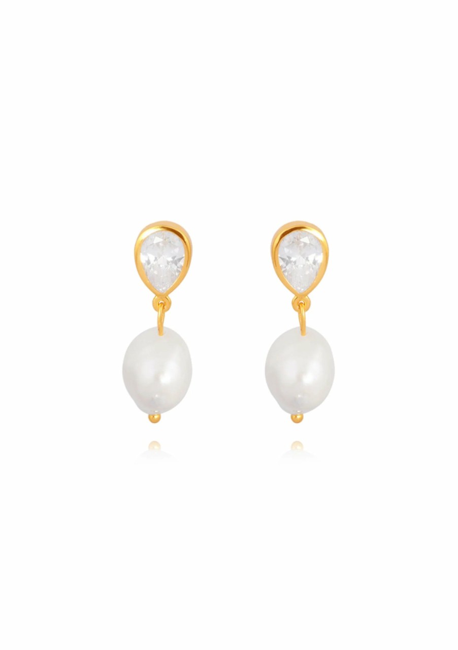 Lola Knight Lola Knight - Oceane - Pearl & Teardrop Crystal Earrings - 18K Gold Gold