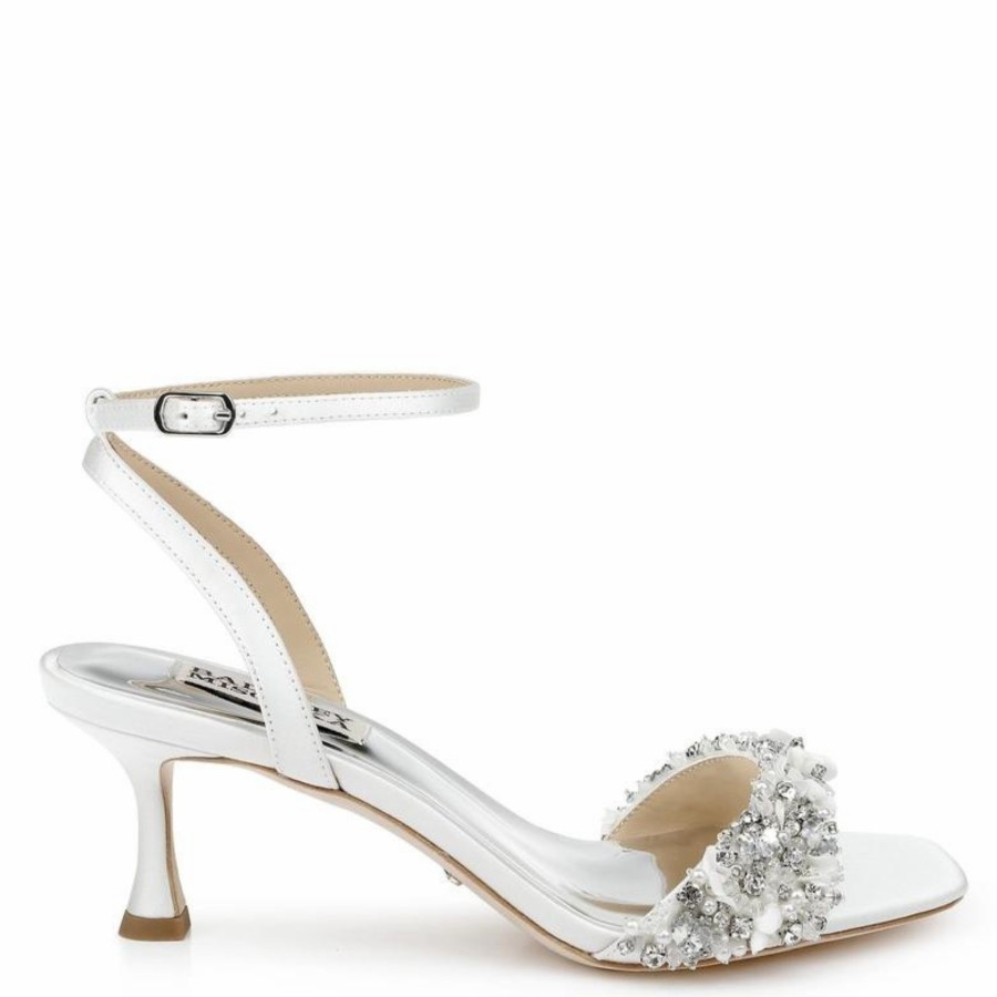 Badgley Mischka Telissa - Open Toe Mid Kitten Heel With Pearls And Crystals - Soft White White