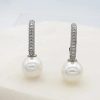 The White Collection Charlie - Modern Pave Crystal Pearl Bridal Earrings Earrings