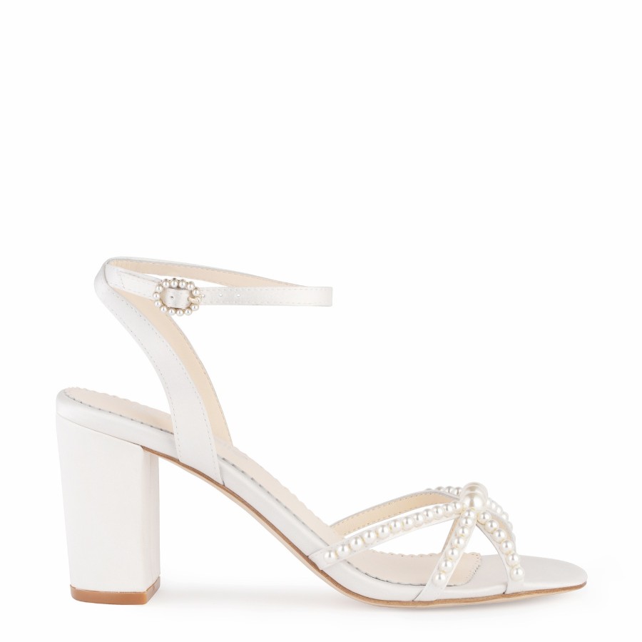 Bella Belle Lilia - Ivory Open-Toe Strappy Pearl Block Heels Mid Heel