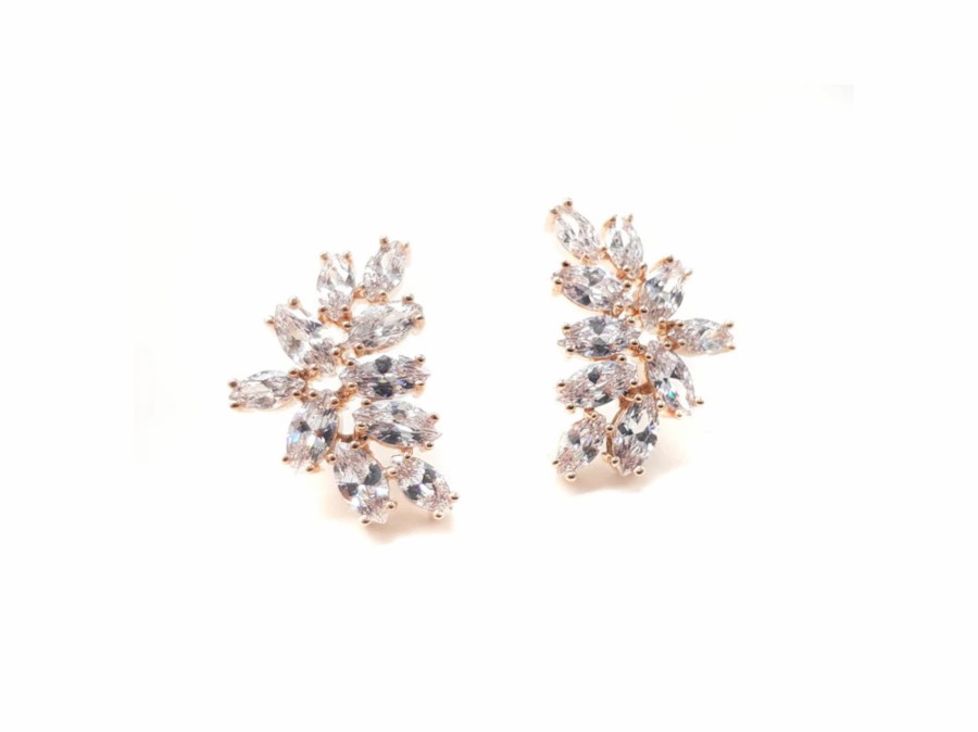 The White Collection Blake - Crystal Cluster Bridal Stud Earrings Rose Gold