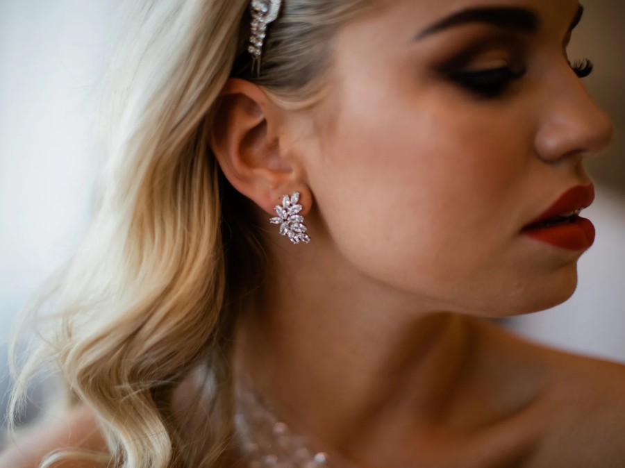 The White Collection Blake - Crystal Cluster Bridal Stud Earrings Rose Gold