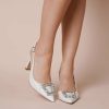 Charlotte Mills Margaux - Pearl Crystal Buckle Slingback Pointed Toe Bridal Heel High Heel