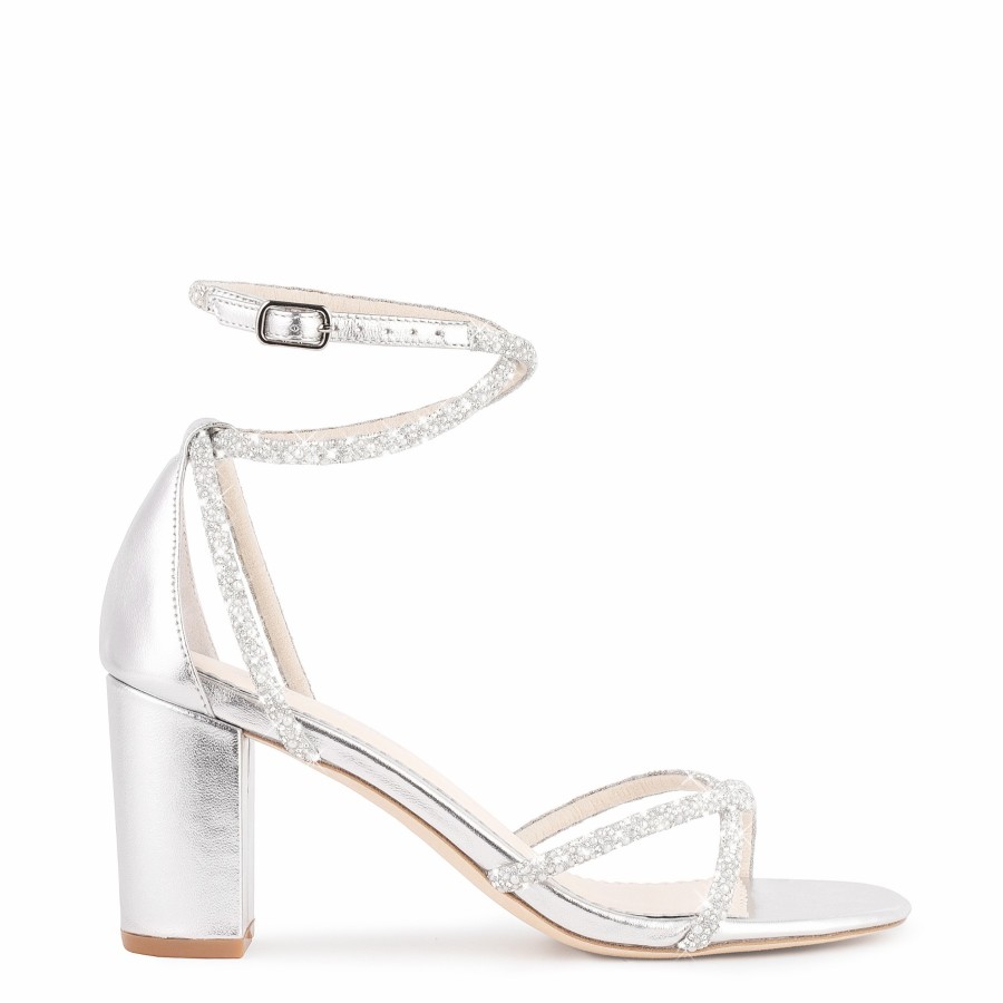 Bella Belle Lenox - Silver Block Heel With Crystal Straps Mid Heel