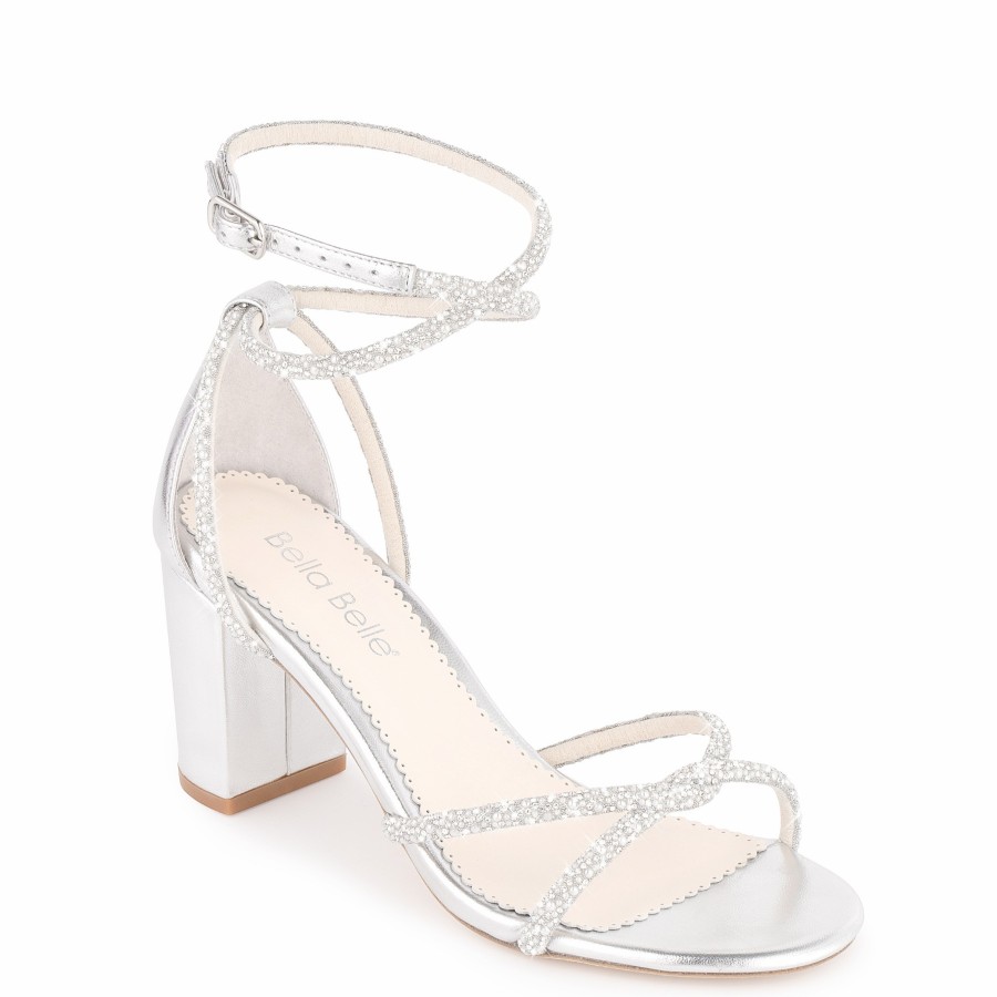 Bella Belle Lenox - Silver Block Heel With Crystal Straps Mid Heel