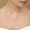 Windsor Bridal Siena - Delicate Crystal And Plunging Pearl Drop Bridal Necklace - Gold Bridal Necklaces