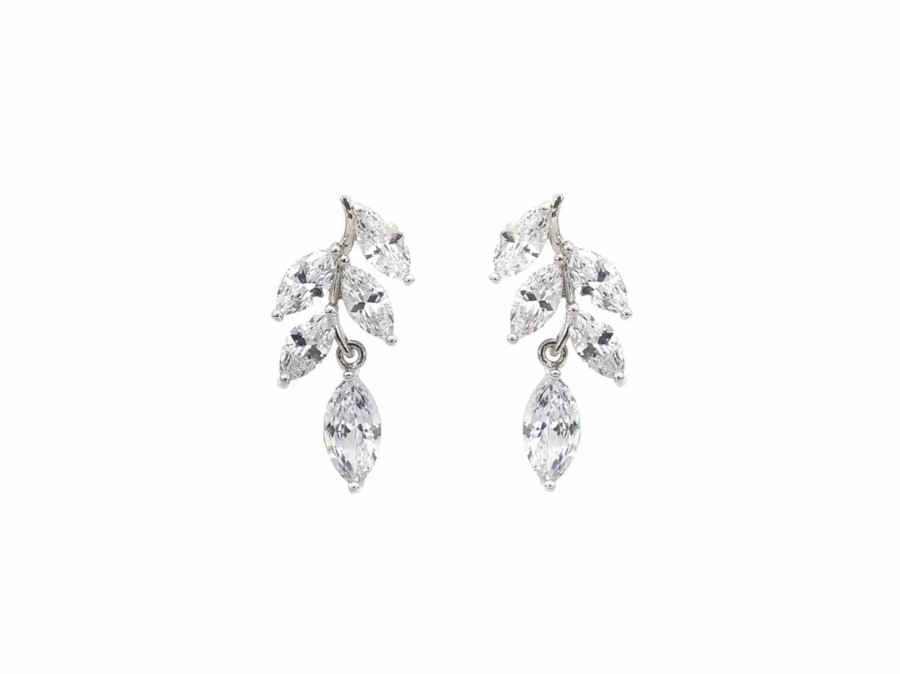 The White Collection Eve - Crystal Dainty Leaf Drop Bridal Earrings Rose Gold