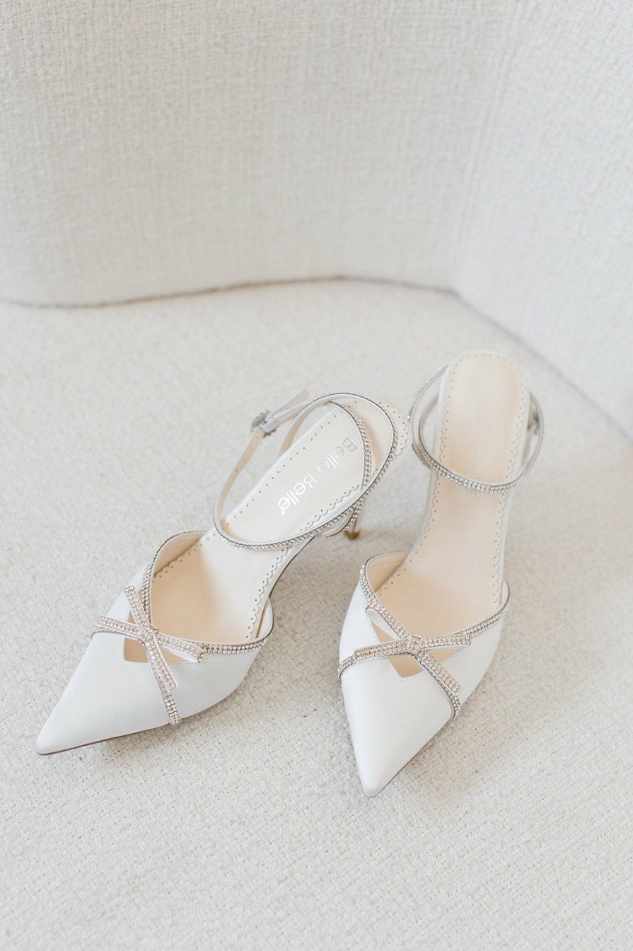 Bella Belle Kendall - Ivory Bridal Block Heels With Crystal Bows, Trim And Straps High Heel