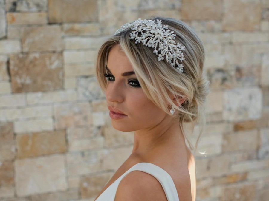 Windsor Bridal Alessandra - Wide Pearl Bridal Headband Crystal