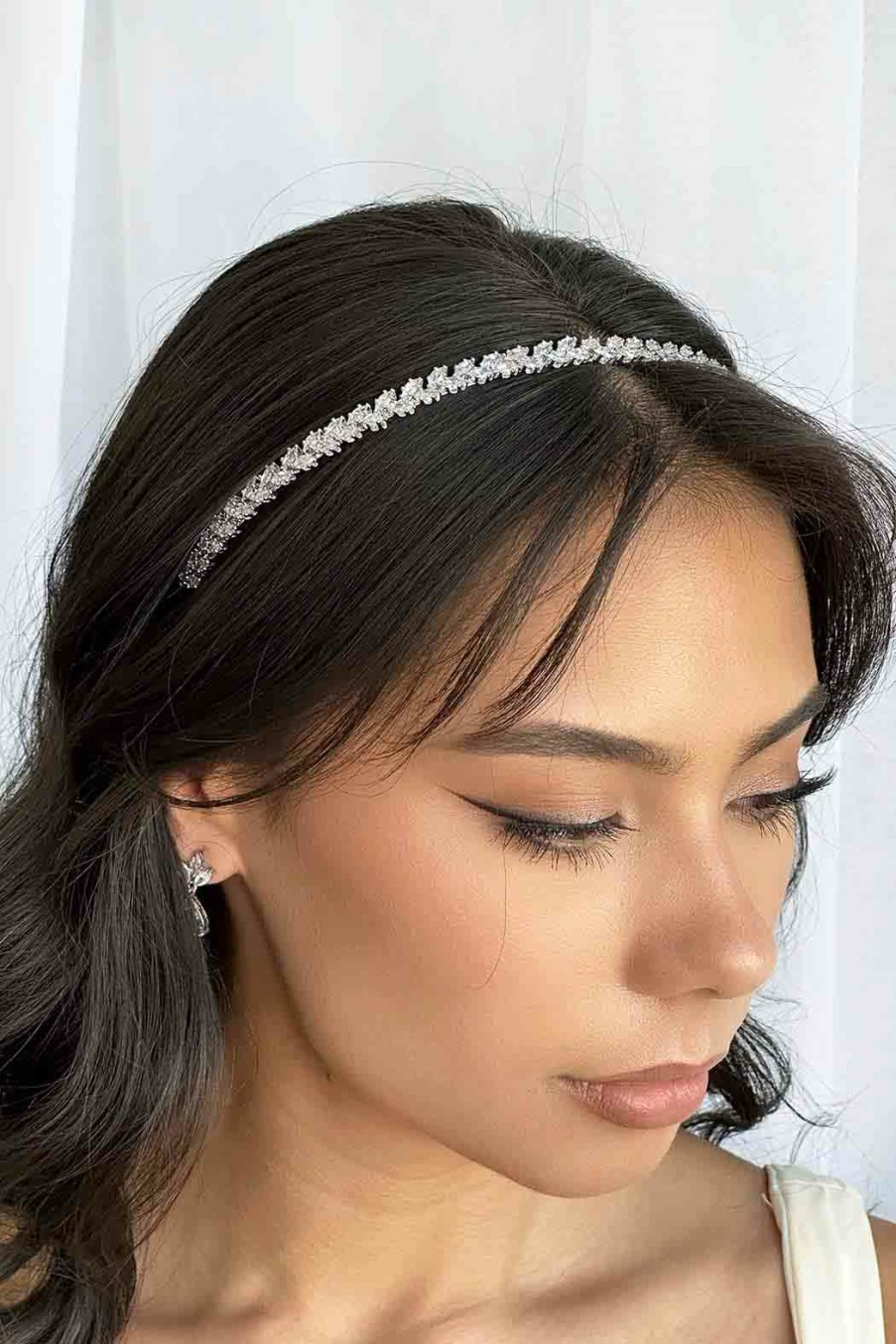 Windsor Bridal Bella Single - Single Row Marquise Crystal Bridal Headband Silver