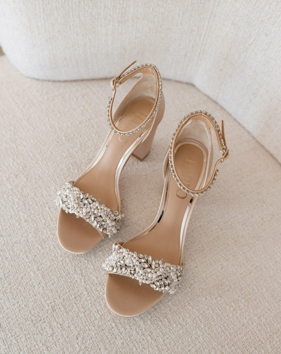 HARLO Australia Adele - Nude Crystal And Pearl Bridal Block Heel Nude