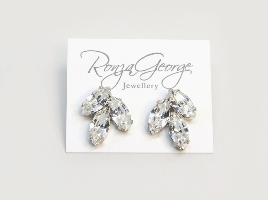 Ronza George Alysar - Silver Swarovski Navette Bridal Cluster Earrings Silver