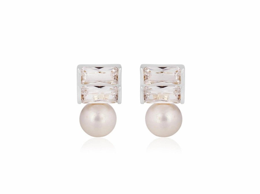 Lola Knight Lola Knight - Luna - Pearl & Baguette Crystal Earrings - Silver Earrings